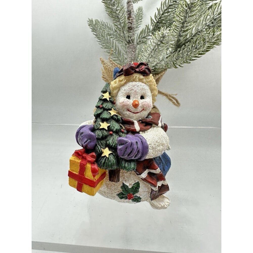 Christmas Snowman Ornament Figurine Tree Present Santa Hat Scarf Holly Berries